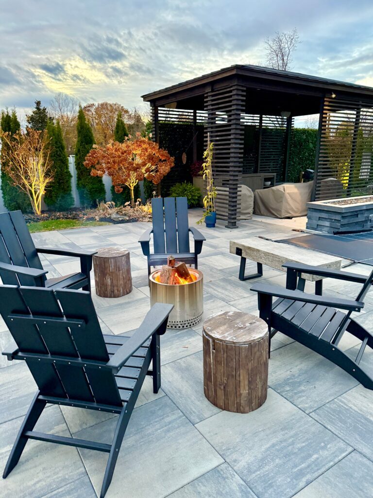 Perfect for solo, friends and family entertaining outside. relax by the pool on a bench or Adirondack chair even in the cold weather and enjoy the home's backyard each day, all year round. Entertain all seasons by the warmth of the firepit stove!